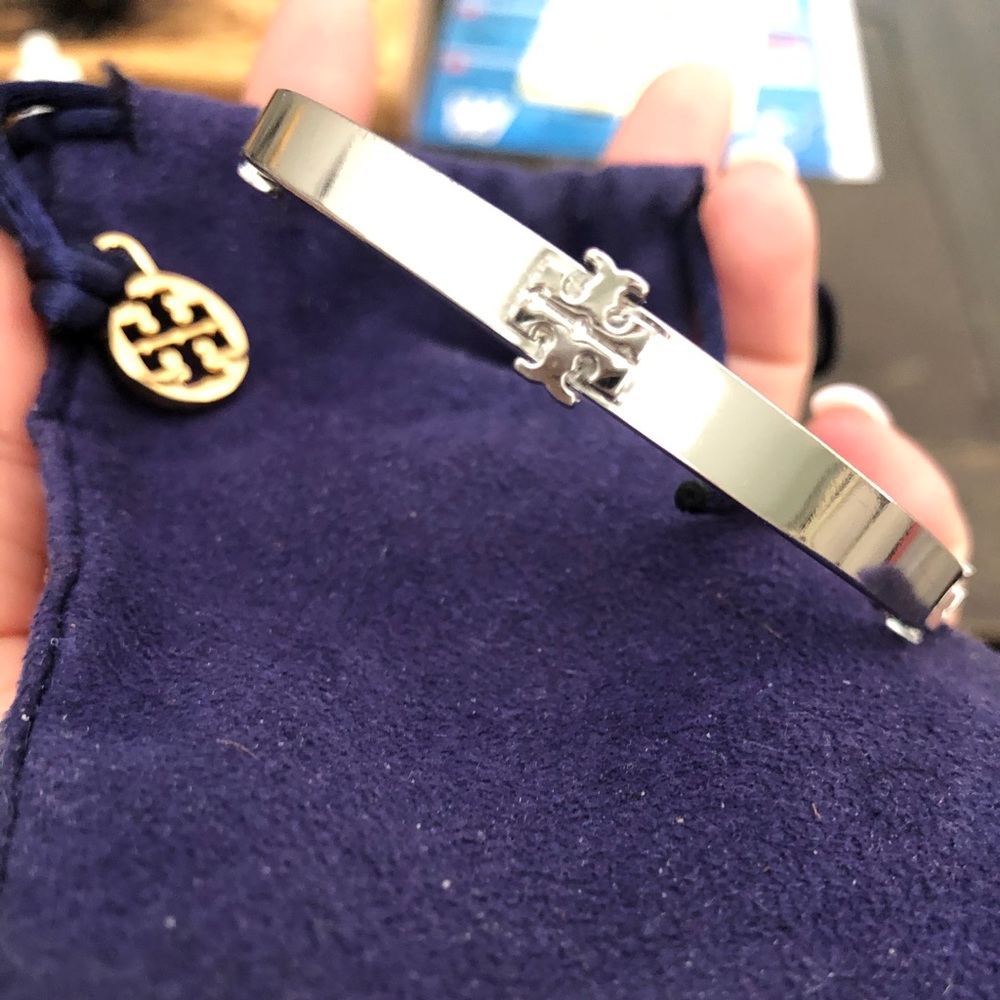 Tory Burch Silver Logo Bangle Bracelet